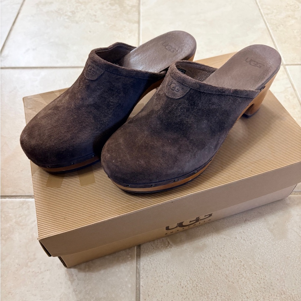 UGG Women's Dark Brown Suede Cloggs